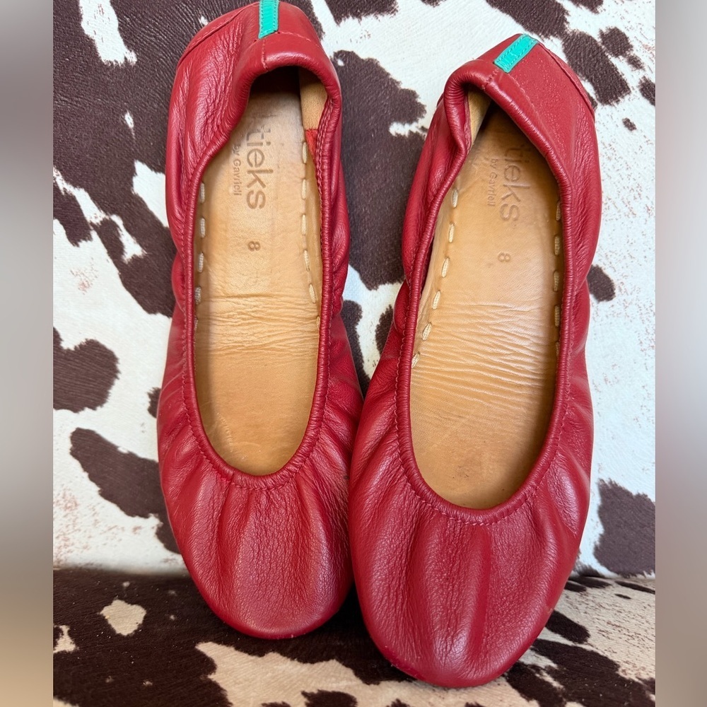 Tieks Red Leather Ballet Flats Foldable Travel Shoes Size 8